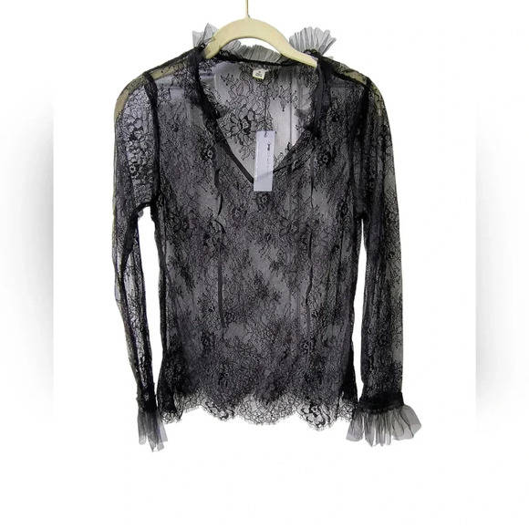 Nylon Apparel Women's Black Sexy Witchy Whimsigoth Sheer Lace Blouse, M, NWT - Picture 8 of 8